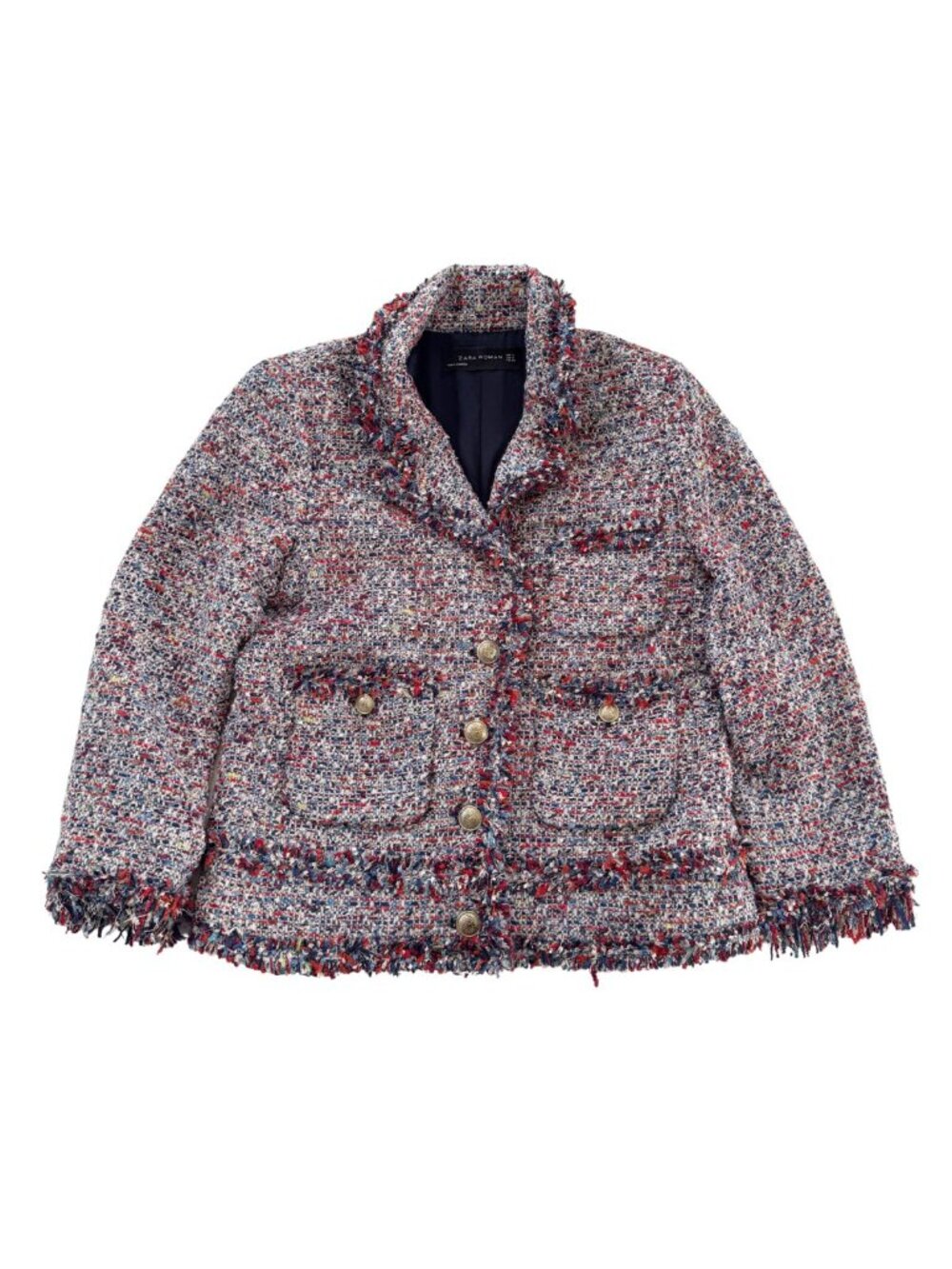 Zara Rainbow Frayed Tweed Bouclé Fantasy Blazer Jacket - Gold Buttons